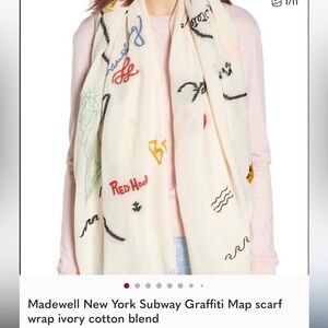 Madewell New York Subway Graffiti Map scarf wrap ivory cotton blend